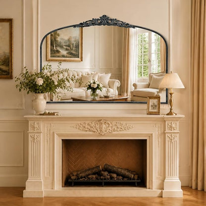 Micasso Oversized Black Arched Mirror: 55"x36" Baroque Vintage Wall Mirror | French Antique Traditional Ornate Decorative for Entryway/Bedroom/Bathroom/Hallway/Fireplace - Home Decor for Living Room
