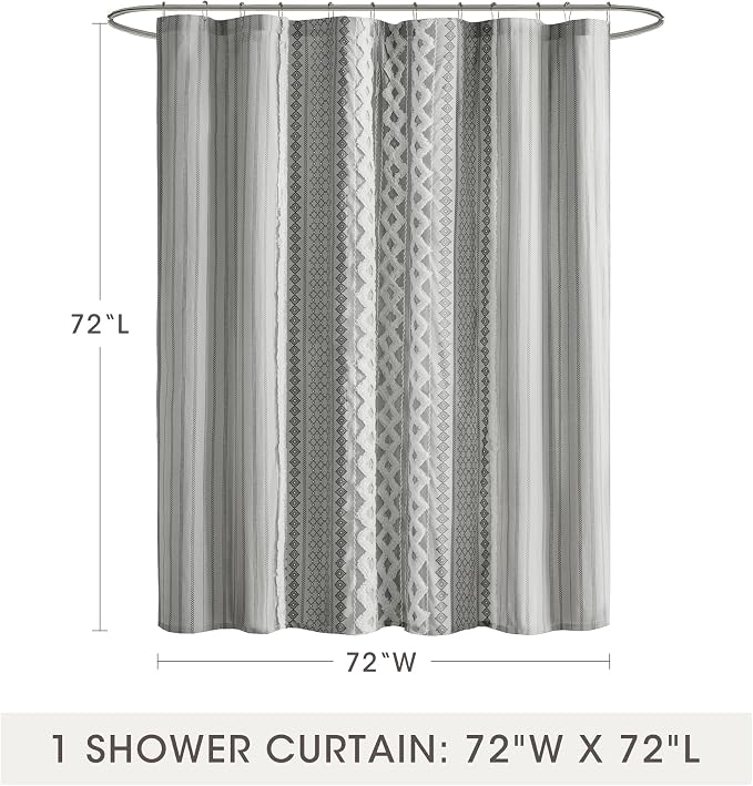 INK+IVY Imani Tufted Chenille 100% Cotton Shower Curtains Machine Washable, Modern Home Bathroom Décor Bathtub Privacy Screen, 72" x 72", Grey | Machine Washable, Boho Tufted Chenille Modern Home Bathroom Decor, Bathtub Privacy Screen, OEKO-TEX Certified