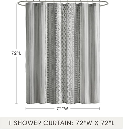 INK+IVY Imani Tufted Chenille 100% Cotton Shower Curtains Machine Washable, Modern Home Bathroom Décor Bathtub Privacy Screen, 72" x 72", Grey | Machine Washable, Boho Tufted Chenille Modern Home Bathroom Decor, Bathtub Privacy Screen, OEKO-TEX Certified