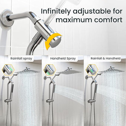 Veken 10" Luxurious Rain Shower Head with Handheld, High Pressure Rainfall Shower Heads wih Extension Arm, Wide Dual Showerhead with Spray Combo, Bathroom Accessories, Chrome, Silver
