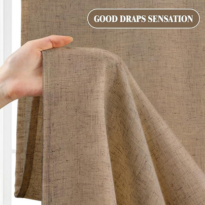Linen Shower Curtain Khaki, Fabric Boho Farmhouse Shower Curtains for Bathroom Cotton Natural Cloth Liner Set 72" W x 72" L