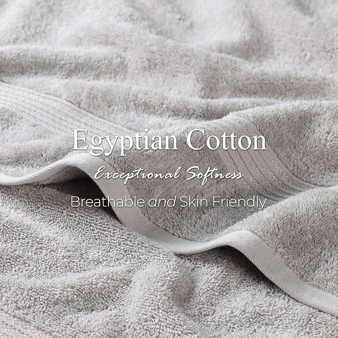 SUPERIOR Egyptian Cotton Bath Towel Set, Home Bathroom Towels, Master, Guest Bath, Decor Essentials, Quick Dry, Absorbent, Large Body Towels, Spa, Hotel, Resort, Adult, Kids, Set of 2, Silver