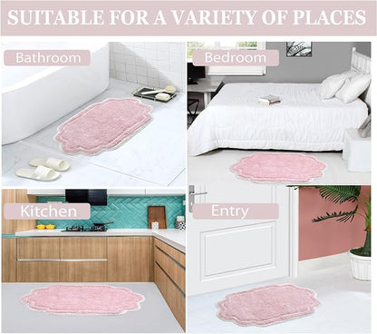Home Weavers Allure Collection 100% Cotton Tufted Bathroom Rug, Soft and Absorbent Bath Rugs, Non-Slip Bath Carpet, Machine Wash Dry Bath Mats for Bathroom Floor, 21"x54" Runner, Pink