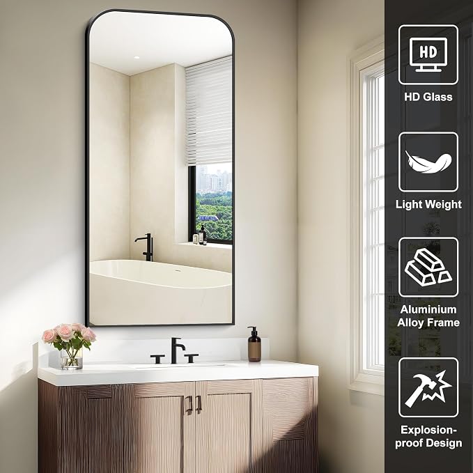 COFENY Bathroom Mirror, 24x48 inch Black Rectangle Wall Mounted Mirror with Thin Frame, Bathroom Vanity Mirrors for Over Sink, Entryway, Living Room, Bedroom
