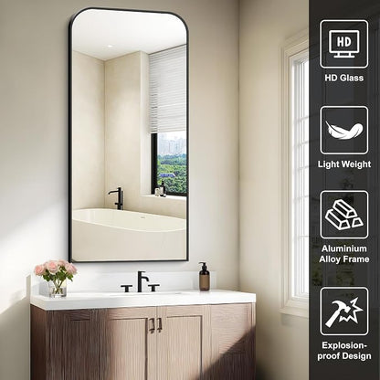 COFENY Bathroom Mirror, 24x48 inch Black Rectangle Wall Mounted Mirror with Thin Frame, Bathroom Vanity Mirrors for Over Sink, Entryway, Living Room, Bedroom