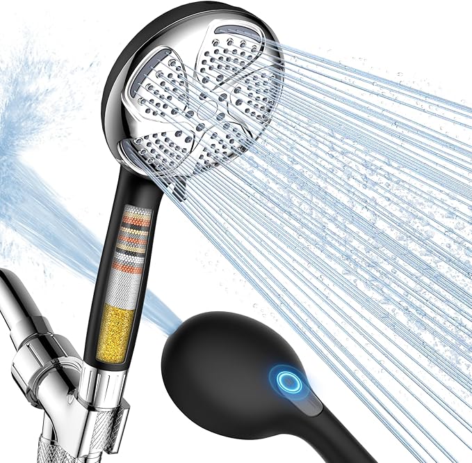 Filtered Shower Head with Handheld, High Pressure ShowerHead with Filters | 7 Mode, Remove Chlorine，Detachable ShowerHead for Hard Water, Built-in Power Wash to Clean Tub