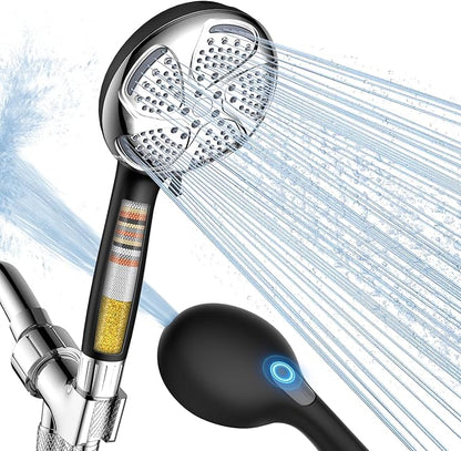 Filtered Shower Head with Handheld, High Pressure ShowerHead with Filters | 7 Mode, Remove Chlorine，Detachable ShowerHead for Hard Water, Built-in Power Wash to Clean Tub