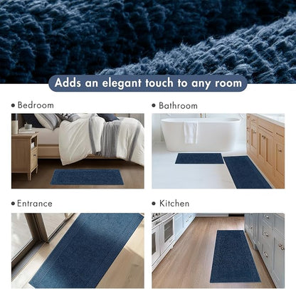 Madison Park Splendor Reversible 100% Cotton Bath Runner, 24 x 60, Navy | Tufted Bathroom Rug, 3000 GSM, Hotel Quality, Luxurious Plush, Medium Pile, Absorbent, Quick Dry, OEKO-TEX, Shower Room Décor