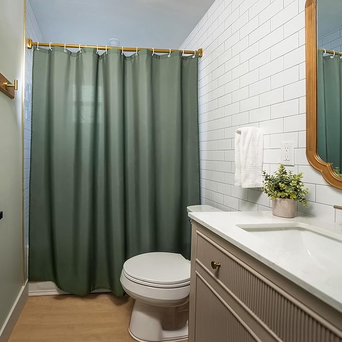 Americanflat 71x74 Solid Green Shower Curtain - Water-Resistant Long Shower Curtain with Durable Metal Grommets and 12 Hooks - 100% Polyester
