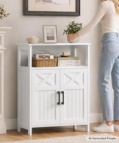Akxomel Farmhouse Bathroom Storage Cabinet Open Shelf 2 Doors White | 11.8" D x 23.6" W Small Bathroom Cabinet with Adjustable Shelf, Toilet Paper Cabinet for Kitchen, Living Room, Laundry Room