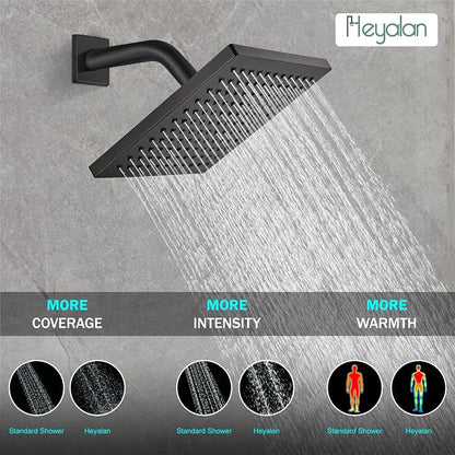 Heyalan 8 Inch Shower Faucet Set with Tub Spout and Valve,Oil Rubbed Bronze | 8-inch square rainfall head, tub spout with diverter, male-thread rough-in valve, single-handle control and wall-mount design