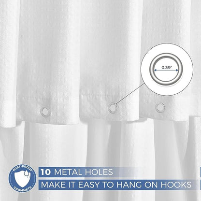 downluxe Waterproof Fabric Shower Curtain Liner, Soft Cloth Shower Liner with Magnets, Machine Washable & Hotel Quality Bathroom Curtain, 60" W x 72" L, Waffle White