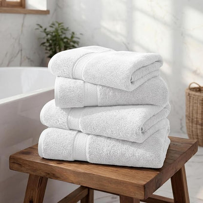 Superior Egyptian Cotton Plush & Absorbent, Bath Towel Set of 4, White | Quick Dry, Soft Luxury Towel Set, Bath Essentials for Bathroom, Guest Bath, Spa, 4 Piece Bath, Madeline Towels