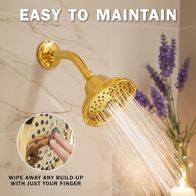 Aqua Elegante Massage Shower Head With Mist - 2.5 GPM - Polished Brass | High Pressure Boosting, 6 Function Adjustable Massaging Rainfall Showerhead For Low Flow Baths With Water Saving Nozzles
