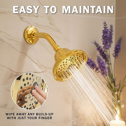Aqua Elegante Massage Shower Head With Mist - 1.8 GPM - Polished Brass | High Pressure Boosting, 6 Function Adjustable Massaging Rainfall Showerhead For Low Flow Baths With Water Saving Nozzles