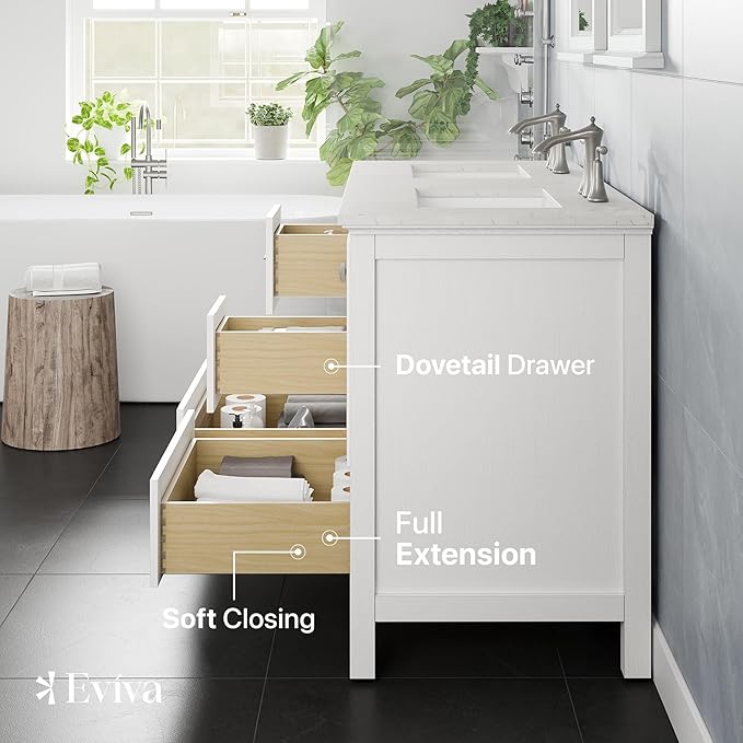 Eviva Britney 48 in. White Double Sink Bath Vanity with Carrara Quartz Top and Undermount Porcelain Sinks