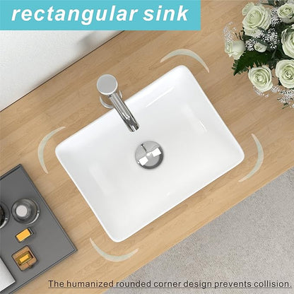 J-FAMILY 14.5'' x 10.6'' Small Vessel Sink Bathroom Above Counter White Porcelain Ceramic Rectangular Sink Bowl Small Vanity Sink Lavatory Wash Hand Basin
