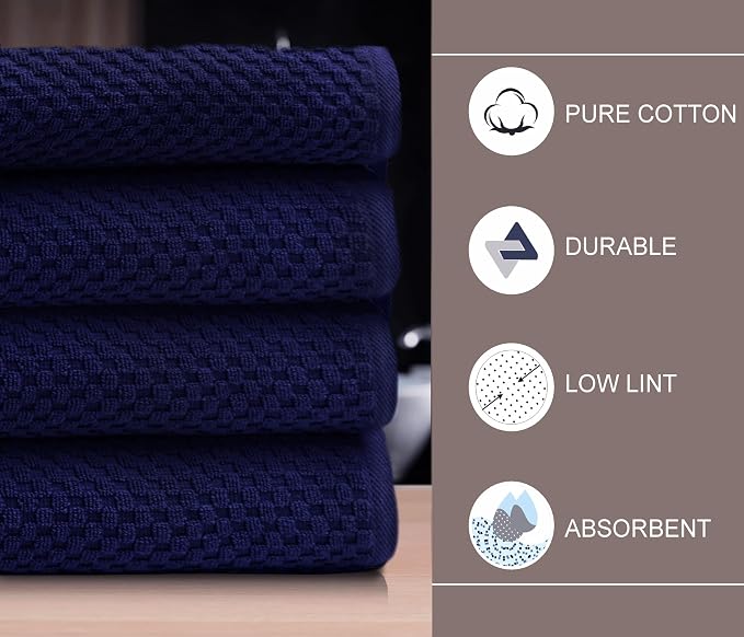 COTTON CRAFT Euro Spa Waffle Weave Bath Towels - Set of 4 Navy Towels | Pure 100% Ringspun Cotton Oversized Luxurious Towel Set - Soft Plush Super Absorbent Low Lint Quick Dry - 30 x 56 inches