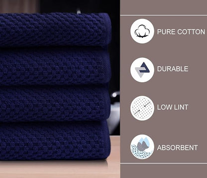 COTTON CRAFT Euro Spa Waffle Weave Bath Towels - Set of 4 Navy Towels | Pure 100% Ringspun Cotton Oversized Luxurious Towel Set - Soft Plush Super Absorbent Low Lint Quick Dry - 30 x 56 inches