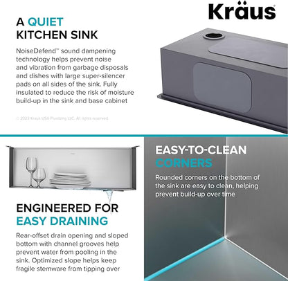 KRAUS Kore 36-Inch Undermount Workstation 16 Gauge Single Bowl Stainless Steel Kitchen Sink with Accessories, KWU110-36