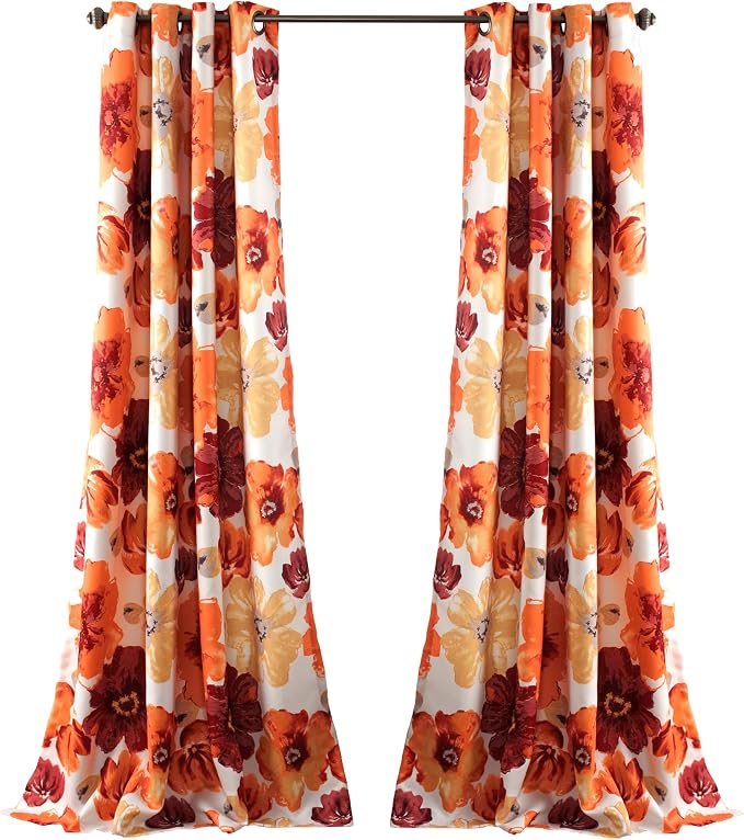 Lush Decor Leah Room Darkening Window Curtain Panel Pair, 84 inch x 52 inch, Red/Orange, Set of 2