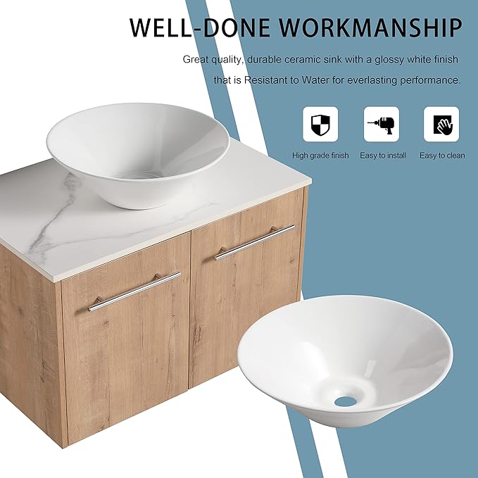 30" Floating Vanity with Sink, 30 Inch Bathroom Vanity with Sink, Modern Plywood Floating Cabinet with Sintered Stone Countertop and White Ceramic Basin, Soft Close Doors
