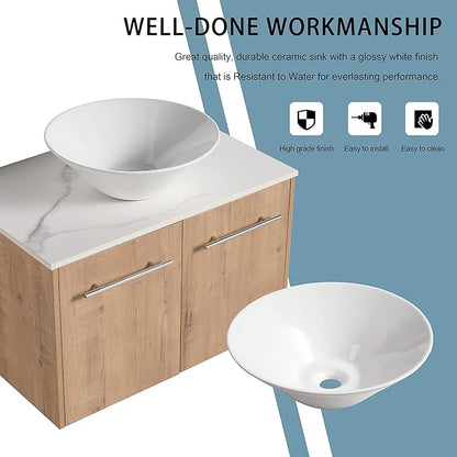 30" Floating Vanity with Sink, 30 Inch Bathroom Vanity with Sink, Modern Plywood Floating Cabinet with Sintered Stone Countertop and White Ceramic Basin, Soft Close Doors