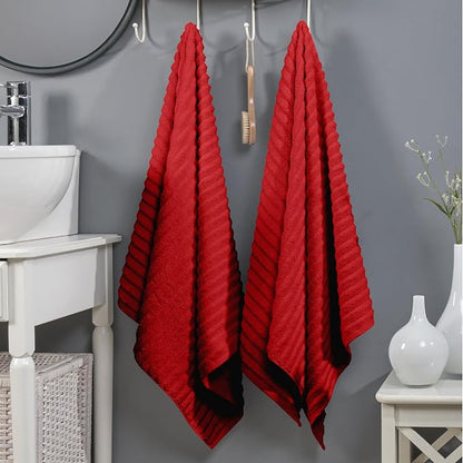 Elegant Comfort 100% Turkish Cotton Corduroy Ribbed Luxury Soft 2 Pack Bath Towels 27 x 54 Inch - Ultra Plush, Absorbent, Quick Dry, Hotel Spa Quality Towels for Bathroom Essentials, Red