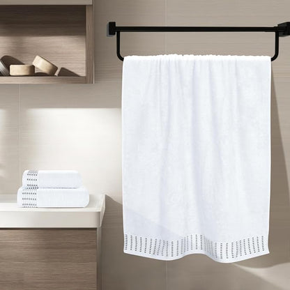 Ultra Soft 3 Pack Cotton Towel Set, Contains a Bath Towels 28x55 inch, a Hand Towels 16x24 inch & a Wash Cloths 12x12 inch, Ideal Everyday use, Compact & Lightweight - White