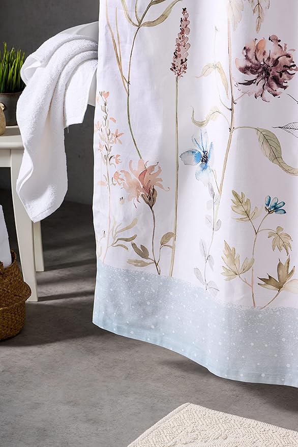 Maison d' Hermine Shower Curtain 100% Cotton One Panel 70"x72" Washable Fabric Shower Curtains for Bathroom, Easy Hanging with 12 Button Holes - Home Hotel Spa Easter Gifts (Ice Florals)