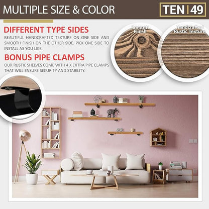 TEN49 Real Wood Rustic Floating Shelves Wall - 36 Wide Small Wooden Industrial Pipe Shelving - Farmhouse Pipe Wall Shelves Furniture Bathroom Decor Art Shelf Kitchen - Dark Espresso Color - Set of 2