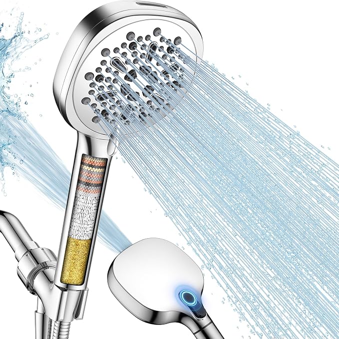 Filtered Shower Head with Handheld, High Pressure 8-mode Shower with Filter | Remove Chlorine for Hard Water, Reduce Dry Itchy Skin, Anti-clog Nozzles, Built with Power Wash, Extra Holder & Hose