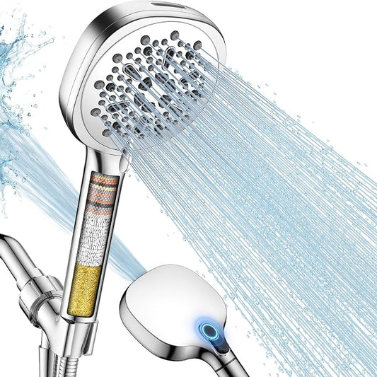 Filtered Shower Head with Handheld, High Pressure 8-mode Shower with Filter | Remove Chlorine for Hard Water, Reduce Dry Itchy Skin, Anti-clog Nozzles, Built with Power Wash, Extra Holder & Hose