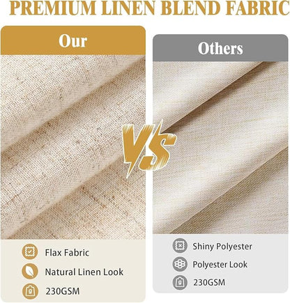 Scalloped Shower Curtain Linen Boho Flax Cream 72" W x 72" L | Linen Fabric, Black Border, Washable, Heavy Duty Cloth, Shower Curtain for Boho Farmhouse Bathroom Bathtub