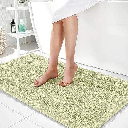 OLANLY Thick Bathroom Runner Rugs 44x24, Soft Chenille Bath Rugs, Vanilla | Absorbent Striped, Rubber Backing, Machine Wash, Long Bath Mats for Bathroom Floor, Tub and Shower, Home Decor Accessories