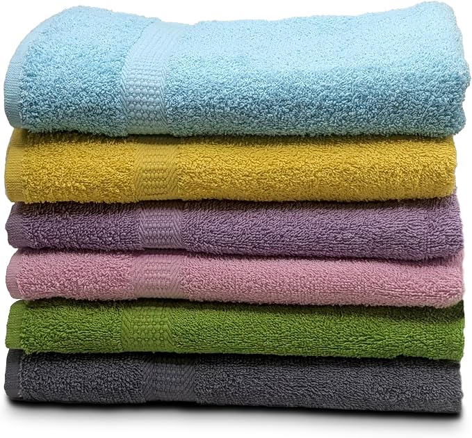 ZUPERIA 6-Pack Bath Towels - 30" x 60" - 100% Cotton Large Bath Towels - Soft & Absorbent for Bathroom, Pool, Gym, Spa, and Hotel Use (Multicolor)