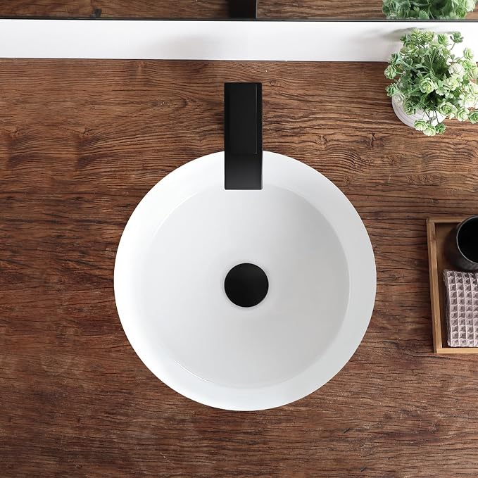 Undermount Bathroom Sink 16 Inch Small Verticyl Round Undermount Sink White Ceramic Under Counter Bathroom Vanity Sinks with Overflow（Internal Size 14"x14"）