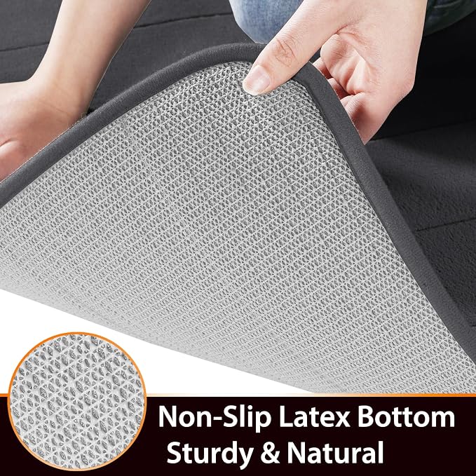 Yimobra Memory Foam Bath Mat, Super Soft Absorbent Bathroom Rug Non Slip 31.5x20 Inch, Quick Dry, Machine Washable Floor Carpet for Tub Shower, Home Decor Accessories, Dark Gray