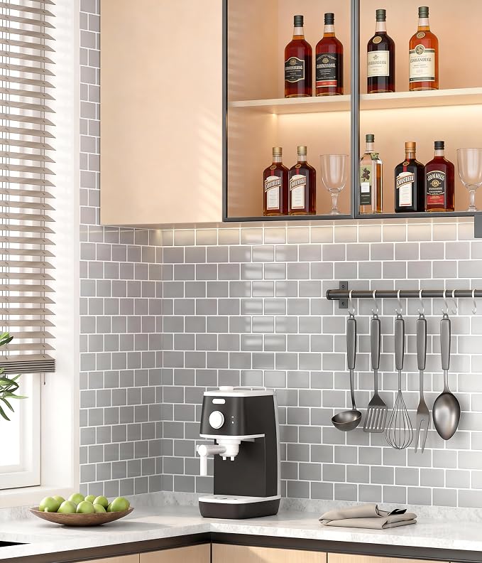 Peel and Stick Backsplash for Kitchen: Self Adhesive Wall Tiles for Bathroom - Vinyl Thick Back Splash Tile (10, Grey)