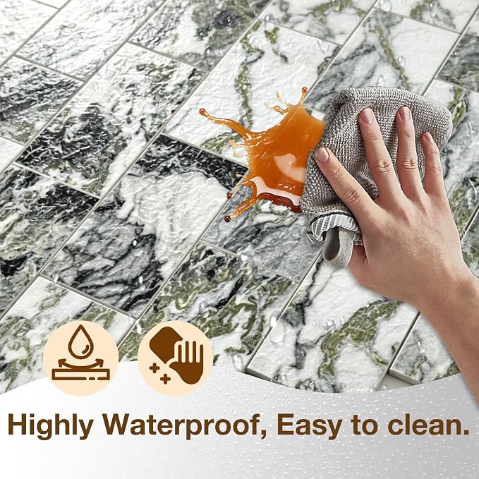 Peel and Stick Backsplash Tile for Kitchen & Bathroom Walls (Rough Verde Antique, 10 Tiles - 9.7 sq. ft. (0.9 m²))