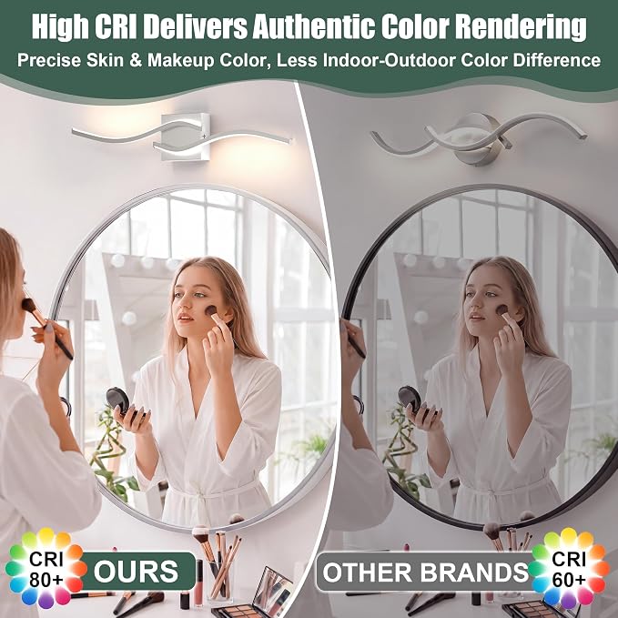 LED Bathroom Vanity Light Dimmable 5CCT 40in, Brushed Nickel | 2700K-6500K Selectable, CRI>80, Rust-Proof Metal & Acrylic, ETL Certified, For Bathroom Mirrors, Washrooms, Vanity Areas