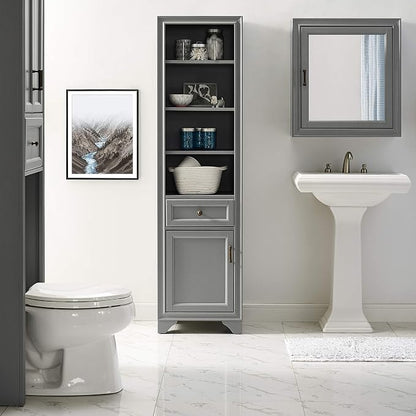 Crosley Furniture Tara Linen Storage Cabinet and Bathroom Organizer with a Drawer and Shelves, Vintage Gray