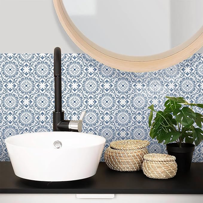 SVNOOC Peel & Stick Tile Stickers 12 PCS Self Adhesive Backsplash Decorative Wall Stickers for Kitchen Bathroom Tile Decals Waterproof & Removable 6" x 6" (Blue)