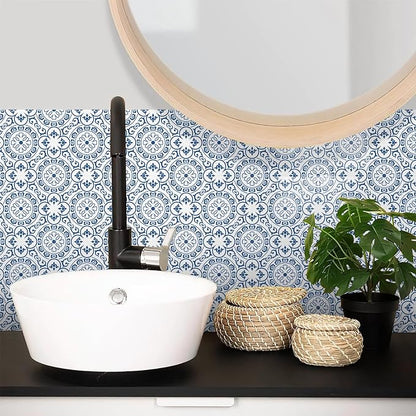 SVNOOC Peel & Stick Tile Stickers 12 PCS Self Adhesive Backsplash Decorative Wall Stickers for Kitchen Bathroom Tile Decals Waterproof & Removable 6" x 6" (Blue)