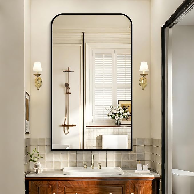 COFENY Bathroom Mirror, 30x50 inch Black Rectangle Wall Mounted Mirror with Thin Frame, Bathroom Vanity Mirrors for Over Sink, Entryway, Living Room, Bedroom