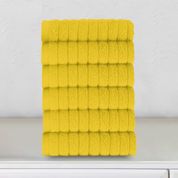 Elegant Comfort 100% Turkish Cotton Corduroy Ribbed Luxury Washcloths 6 Pack Soft 13 x 13 Inch - Higly Absorbent, Durable, Quick Dry, Spa Premium Hotel Quality for Bathroom or Travel, Yellow