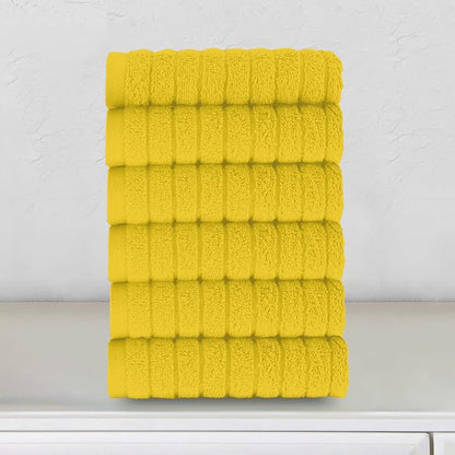 Elegant Comfort 100% Turkish Cotton Corduroy Ribbed Luxury Washcloths 6 Pack Soft 13 x 13 Inch - Higly Absorbent, Durable, Quick Dry, Spa Premium Hotel Quality for Bathroom or Travel, Yellow