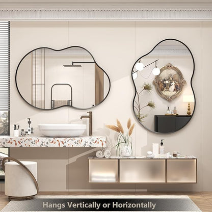 48x27 Black Irregular Mirror, Matte Asymmetrical Bathroom Mirror | Black Vanity Mirror for Bathroom Bedroom Entryway, Aluminum Frame, Shatterproof, Anti-Rust (Horizontally/Vertically)