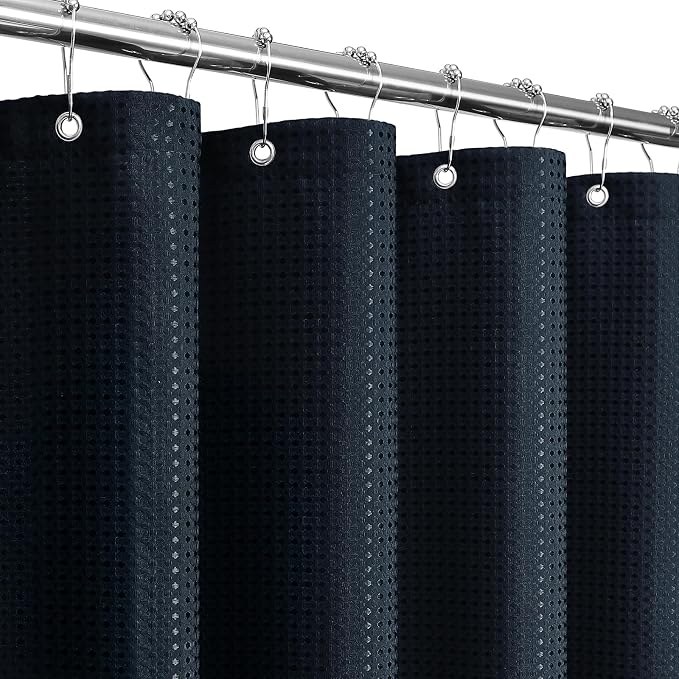 Long 230GSM Navy Blue Shower Curtain, 72 x 78 | 230GSM Tall Fabric Shower Curtain for Bathroom, Water Repellent, Machine Washable