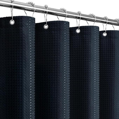 Long 230GSM Navy Blue Shower Curtain, 72 x 78 | 230GSM Tall Fabric Shower Curtain for Bathroom, Water Repellent, Machine Washable